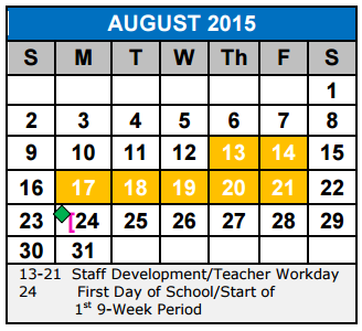 District School Academic Calendar for Jjaep Instructional for August 2015