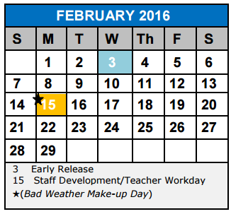 District School Academic Calendar for Jjaep Instructional for February 2016