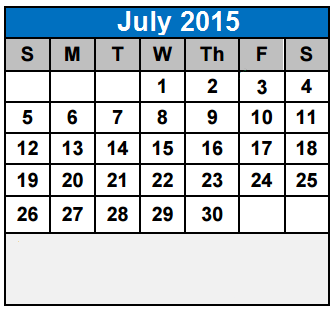 District School Academic Calendar for Sippel Elementary for July 2015