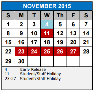 District School Academic Calendar for Rose Garden Elementary School for November 2015