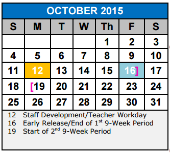 District School Academic Calendar for Sippel Elementary for October 2015