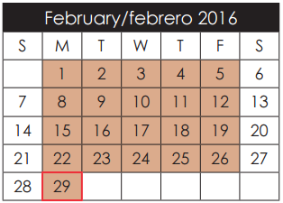 District School Academic Calendar for Escontrias Early Child Ctr for February 2016