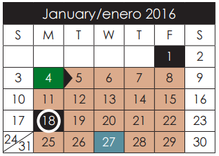 District School Academic Calendar for Capt Walter E Clarke Middle for January 2016