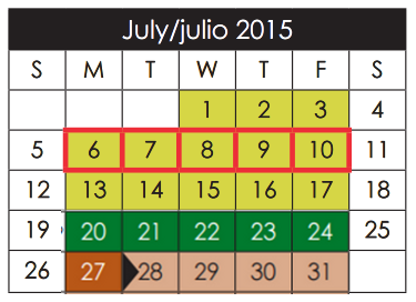 District School Academic Calendar for Escontrias Early Child Ctr for July 2015