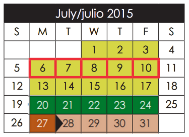 District School Academic Calendar for Bill Sybert School for July 2015