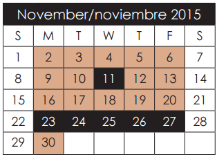 District School Academic Calendar for Capt Walter E Clarke Middle for November 2015
