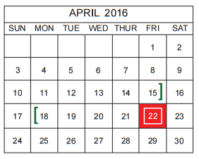 District School Academic Calendar for Elm Creek Elementary for April 2016