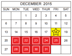 District School Academic Calendar for Medio Creek Elementary for December 2015