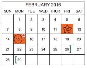 District School Academic Calendar for Bexar Co J J A E P for February 2016