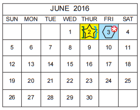 District School Academic Calendar for Big Country Elementary for June 2016