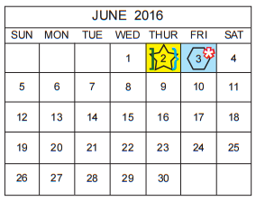 District School Academic Calendar for Indian Creek Elementary for June 2016