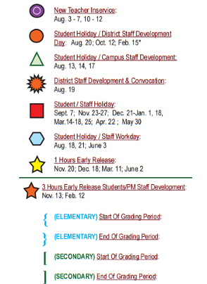 District School Academic Calendar Legend for Hidden Cove Elementary