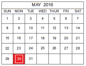 District School Academic Calendar for Sharon Christa Mcauliffe Junior High for May 2016
