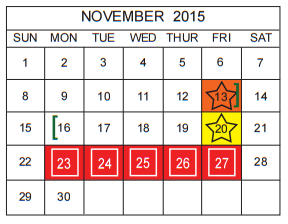 District School Academic Calendar for Sharon Christa Mcauliffe Junior High for November 2015