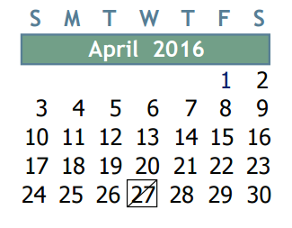 District School Academic Calendar for School For Accelerated Lrn for April 2016