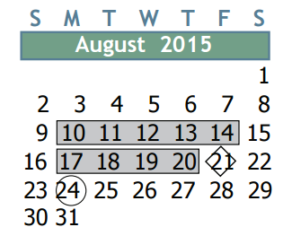 District School Academic Calendar for Ponderosa Elementary School for August 2015