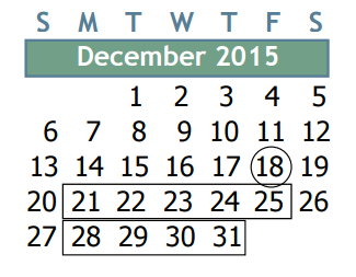 District School Academic Calendar for Ricky C Bailey Middle School for December 2015