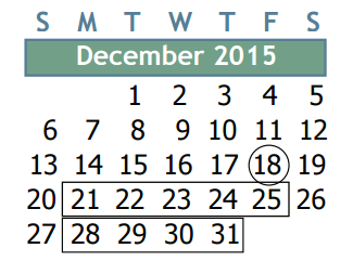 District School Academic Calendar for Donna Lewis Elementary for December 2015