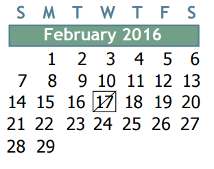 District School Academic Calendar for Twin Creeks Middle School for February 2016