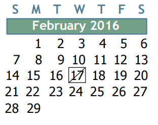 District School Academic Calendar for Beneke Elementary for February 2016