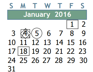 District School Academic Calendar for Ricky C Bailey Middle School for January 2016