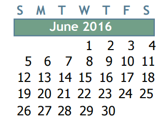District School Academic Calendar for Smith Elementary for June 2016