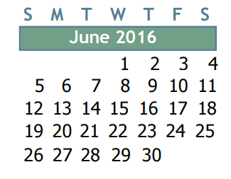 District School Academic Calendar for Ricky C Bailey Middle School for June 2016