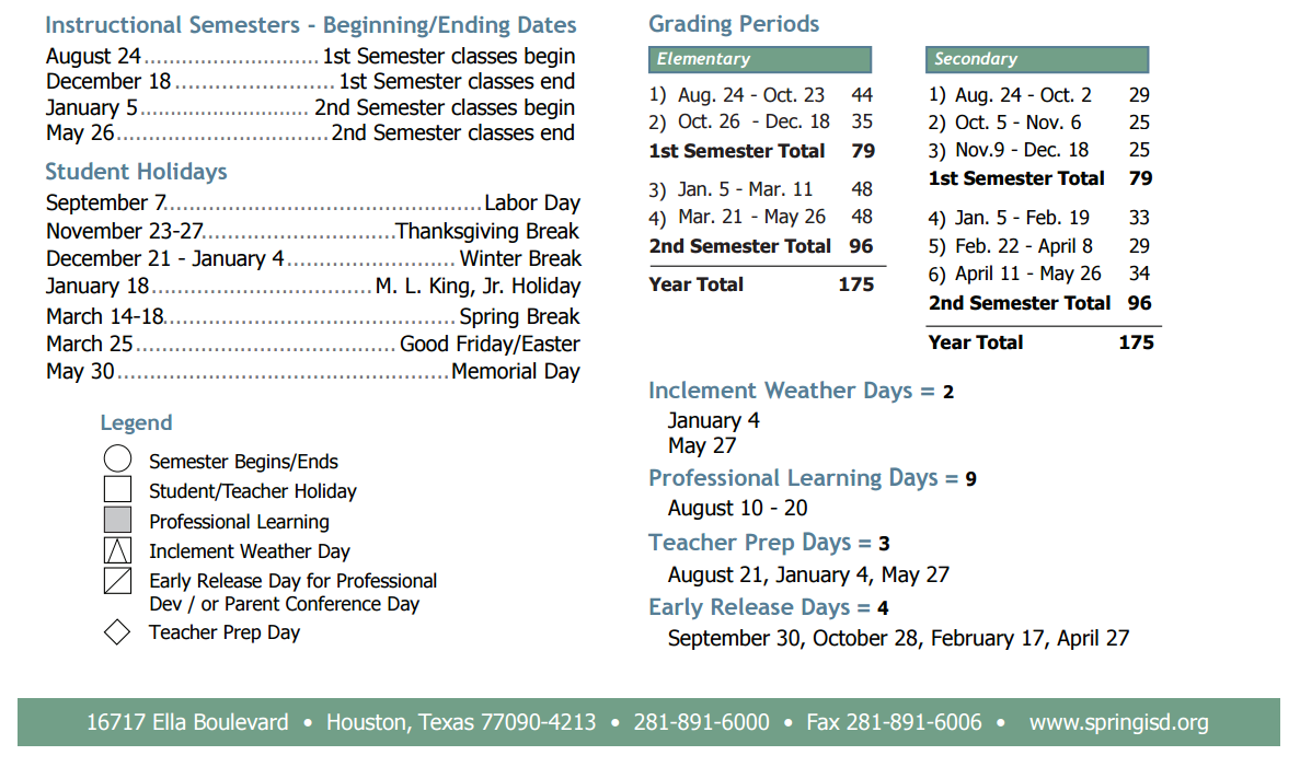 District School Academic Calendar Key for Bammel Elementary
