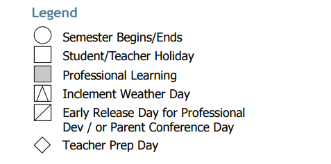 District School Academic Calendar Legend for New Elementary - Northgate Area