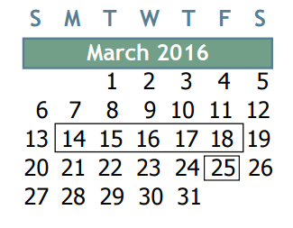 District School Academic Calendar for Ponderosa Elementary School for March 2016