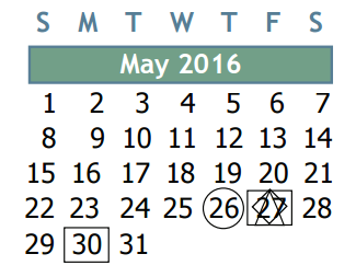 District School Academic Calendar for Carl Wunsche Sr H S for May 2016