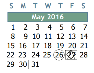 District School Academic Calendar for New Elementary - Northgate Area for May 2016