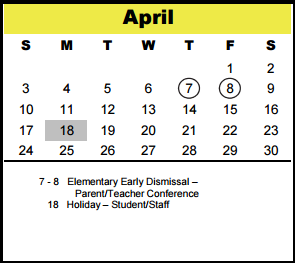 District School Academic Calendar for Bunker Hill Elementary for April 2016