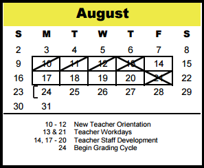 District School Academic Calendar for Spring Branch Elementary for August 2015
