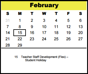 District School Academic Calendar for Spring Branch Elementary for February 2016