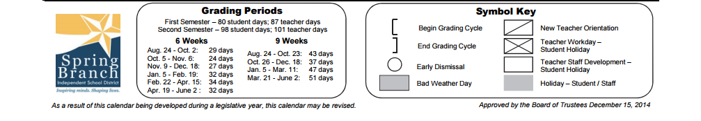 District School Academic Calendar Key for Spring Branch Ed Ctr