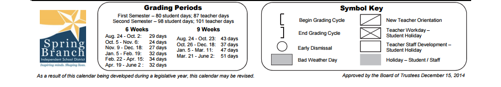 District School Academic Calendar Key for Spring Branch Elementary