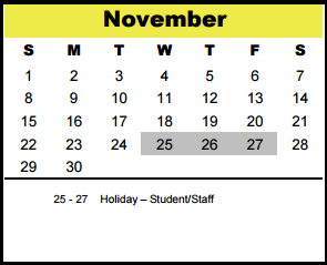 District School Academic Calendar for Buffalo Creek Elementary for November 2015