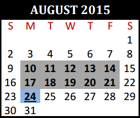 District School Academic Calendar for Beckendorf Intermediate for August 2015