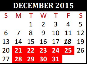 District School Academic Calendar for Willow Creek Elementary for December 2015