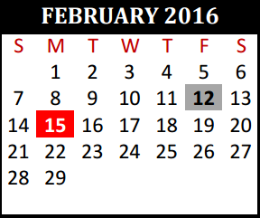 District School Academic Calendar for Tomball Alternative Education Cent for February 2016