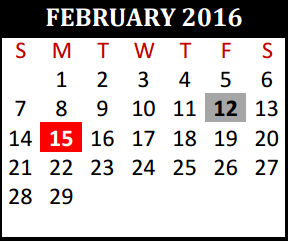 District School Academic Calendar for Willow Creek Elementary for February 2016