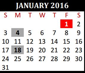 District School Academic Calendar for Willow Creek Elementary for January 2016