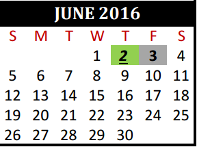 District School Academic Calendar for Willow Creek Elementary for June 2016