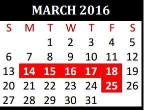 District School Academic Calendar for Tomball J J A E P Campus for March 2016
