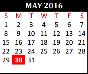 District School Academic Calendar for Decker Prairie Elementary for May 2016