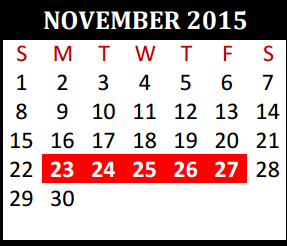 District School Academic Calendar for Lakewood Elementary for November 2015