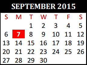 District School Academic Calendar for Tomball J J A E P Campus for September 2015