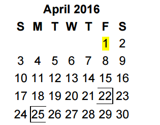 District School Academic Calendar for Moore Mst Magnet School for April 2016