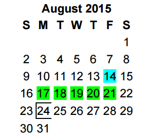 District School Academic Calendar for Jim Plyler Instructional Complex for August 2015